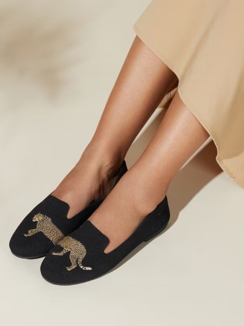 Black Leopard-Embroidered Women's Slip-On Loafers